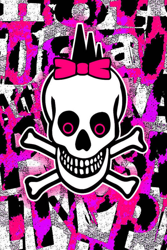 Skull Poster featuring the digital art Girly Punk Skull #1 by Roseanne Jones