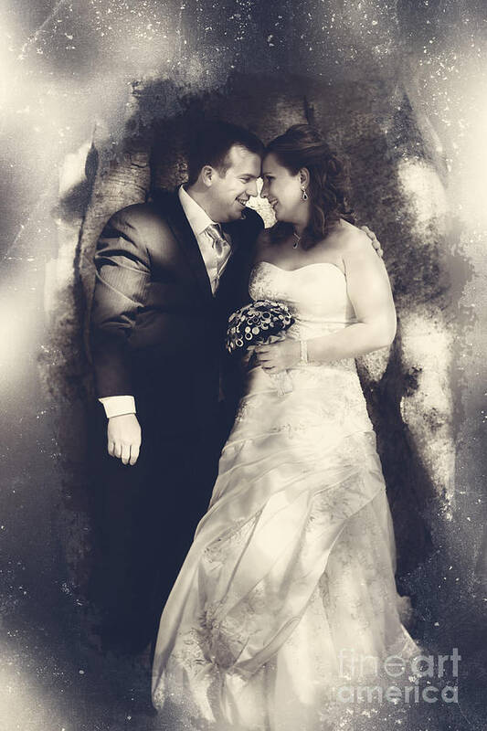 Bride Poster featuring the photograph Happy bride and groom in a wedding romance #1 by Jorgo Photography
