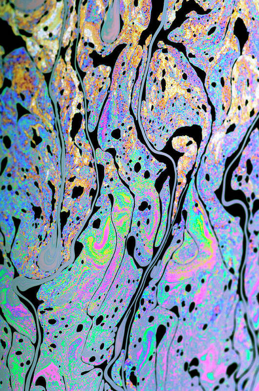 Water Poster featuring the photograph Interference Pattern Of Oil On Water #1 by Lawrence Lawry