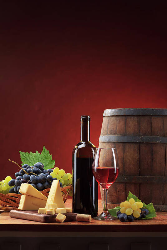 Cheese Poster featuring the photograph Red Wine Composition #1 by Valentinrussanov