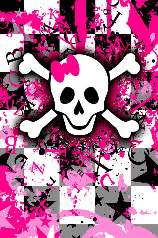 Skull Poster featuring the digital art Splatter Girly Skull by Roseanne Jones