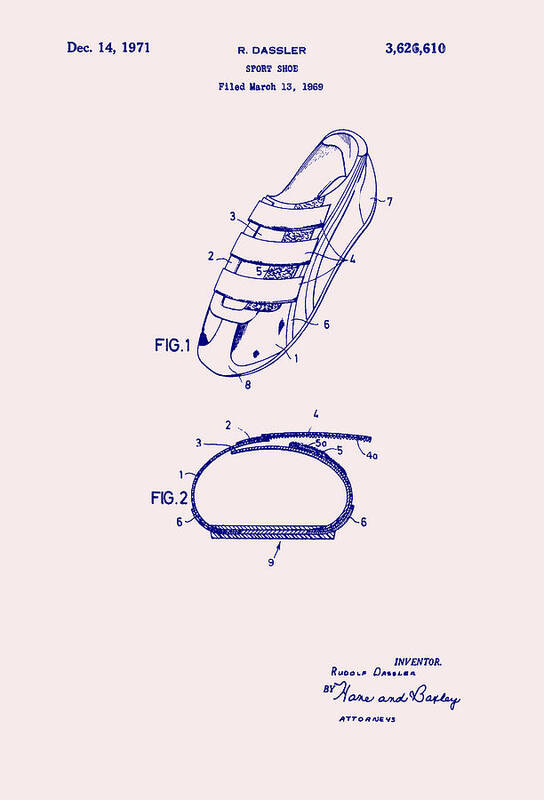 Patent Poster featuring the drawing Sport Shoe Patent 1971 #1 by Mountain Dreams