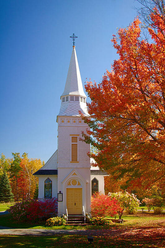 Autumn Foliage New England Poster featuring the photograph St Matthew's in Autumn splendor #2 by Jeff Folger