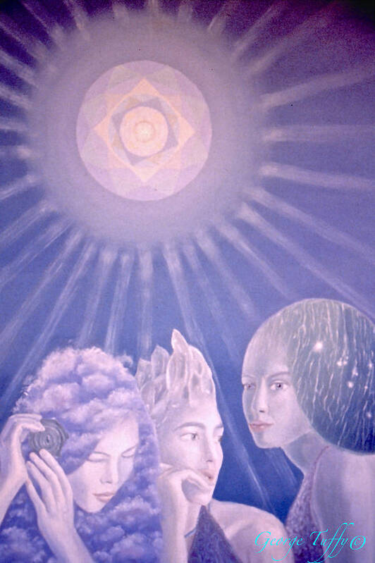 Surrealistic Painting Poster featuring the painting Three Graces in blue #2 by George Tuffy