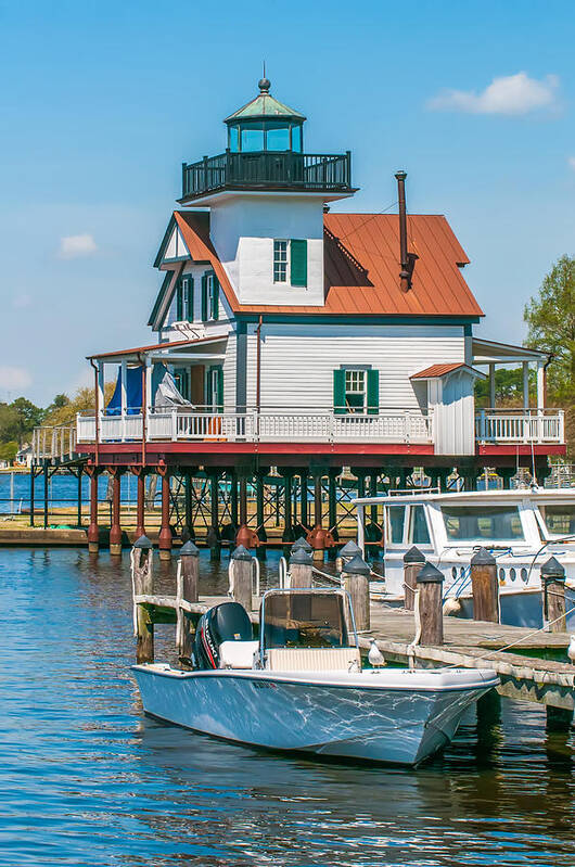 Alarm Poster featuring the photograph Town Of Edenton Roanoke River Lighthouse In Nc #1 by Alex Grichenko