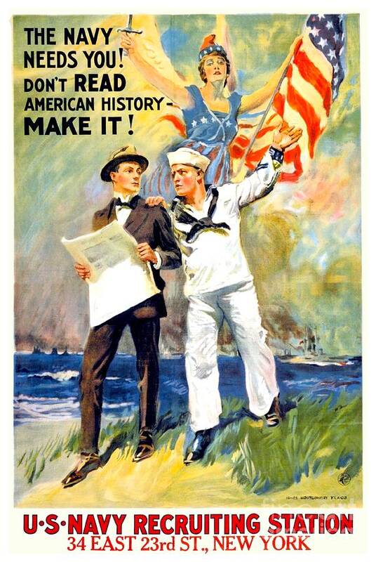 1917 Poster featuring the digital art 1917 - United States Navy Recruiting Poster - World War One - Color by John Madison