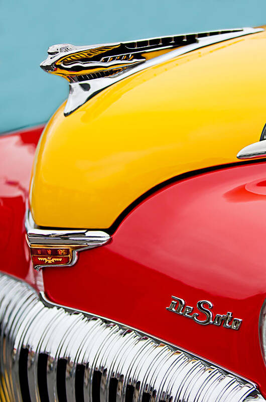 1946 Desoto Skyview Taxi Poster featuring the photograph 1946 DeSoto Skyview Taxi Cab Hood Ornament by Jill Reger