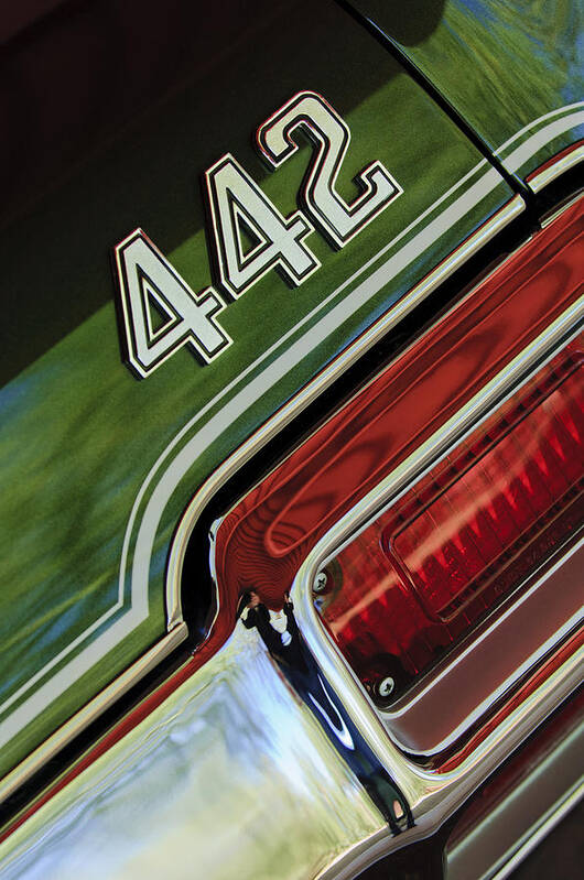 1971 Oldsmobile 442 Taillight Emblem Poster featuring the photograph 1971 Oldsmobile 442 Taillight Emblem by Jill Reger