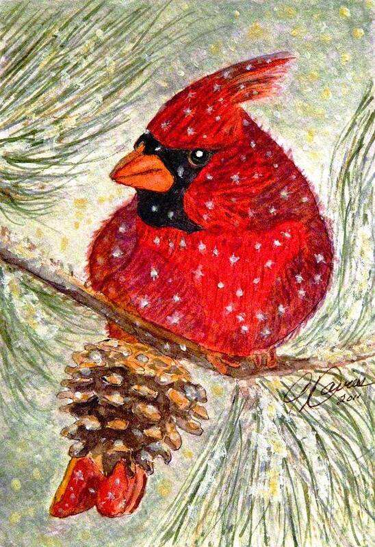 Male Cardinals Poster featuring the painting Feeling Cheeky by Angela Davies