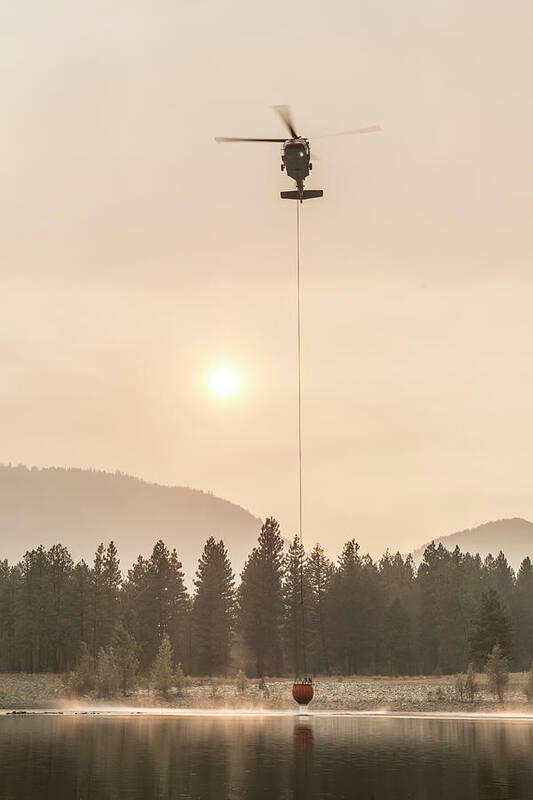 Lake Poster featuring the photograph Firefighting Helicopter Filling #2 by Alasdair Turner