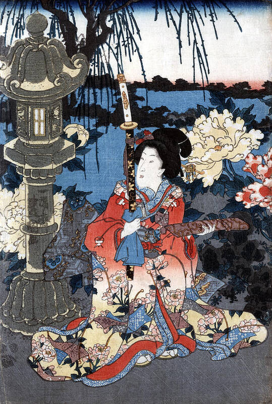 1850 Poster featuring the painting Japan Woman In Garden #2 by Granger