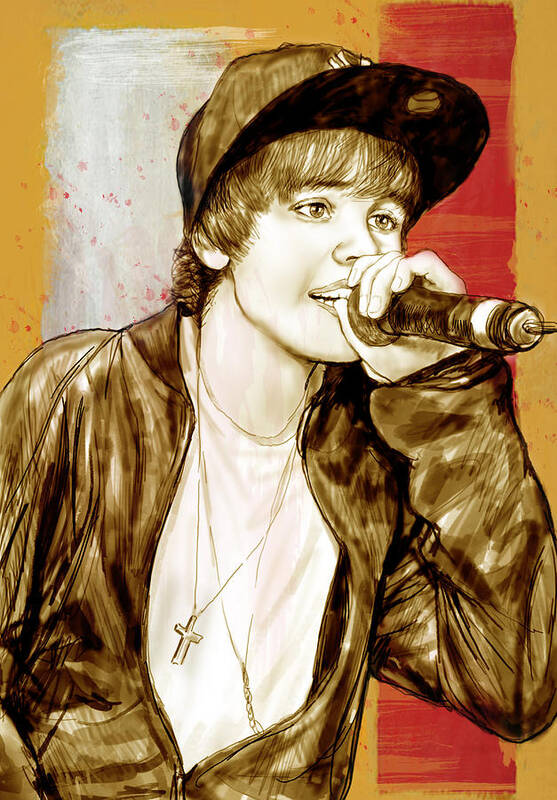 Art Drawing Sharcoal.ketch Portrait Poster featuring the drawing Justin Bieber - stylised drawing art poster #2 by Kim Wang