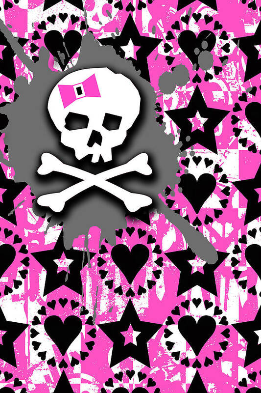 Pink Skull Poster featuring the digital art Pink Bow Skull #2 by Roseanne Jones