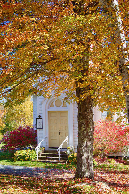 Autumn Foliage New England Poster featuring the photograph St Matthew's in Autumn splendor #3 by Jeff Folger