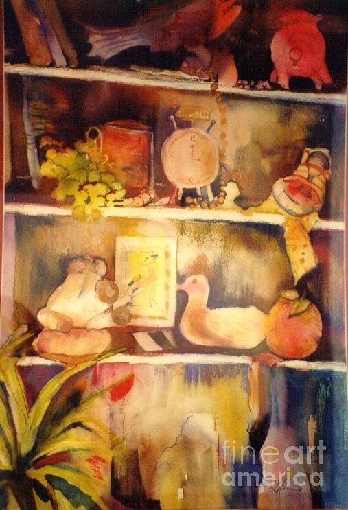 Messy Poster featuring the painting The shelf #2 by Donna Acheson-Juillet