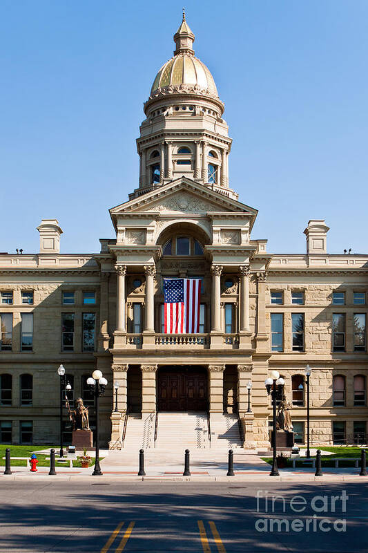 American Flag Poster featuring the photograph Wyoming State Capital #2 by Lawrence Burry