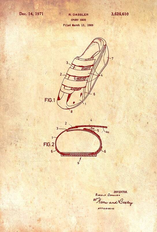 Patent Poster featuring the drawing Sport Shoe Patent 1971 #3 by Mountain Dreams