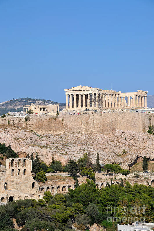 Acropolis; Acropoli; Akropoli; Akropolis; Parthenon; Erechthion; Erechtheion; Monument; Theatre; Herodus Atticus; Odeon; Athens; City; Capital; Attica; Attika; Attiki; Greece; Hellas; Greek; Hellenic; Europe; European; Temple; Ancient; Sunshine; Holidays; Vacation; Travel; Trip; Voyage; Journey; Tourism; Touristic; Summer Poster featuring the photograph Acropolis of Athens #6 by George Atsametakis