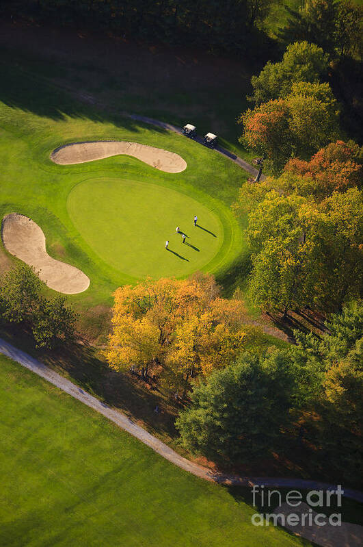 New England Poster featuring the photograph Aerial image of a golf course. #4 by Don Landwehrle
