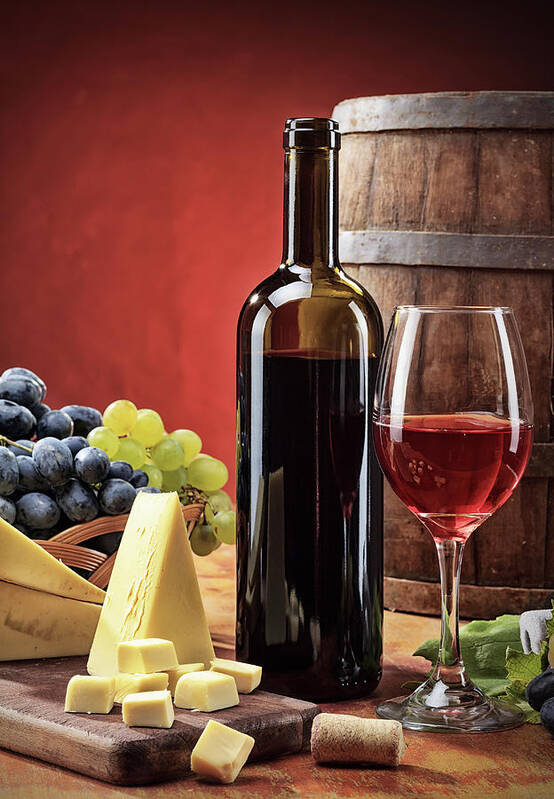 Cheese Poster featuring the photograph Red Wine Composition #5 by Valentinrussanov