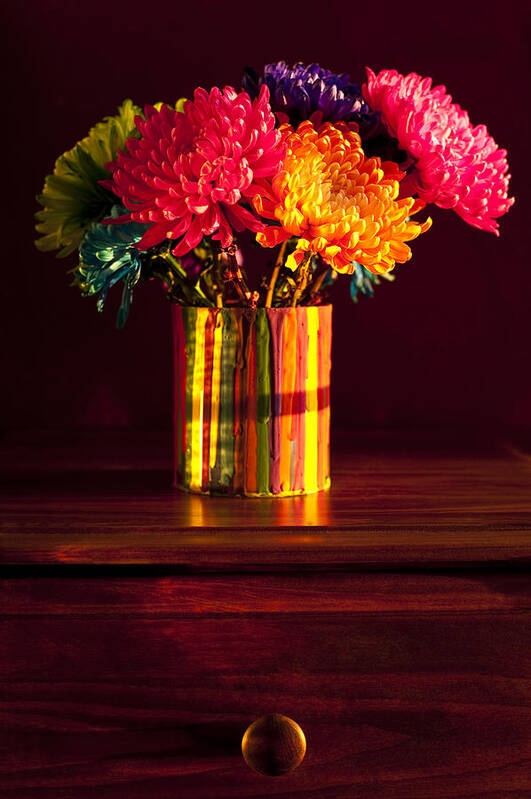 Art Poster featuring the photograph Multicolored Chrysanthemums in paint can #8 by Jim Corwin