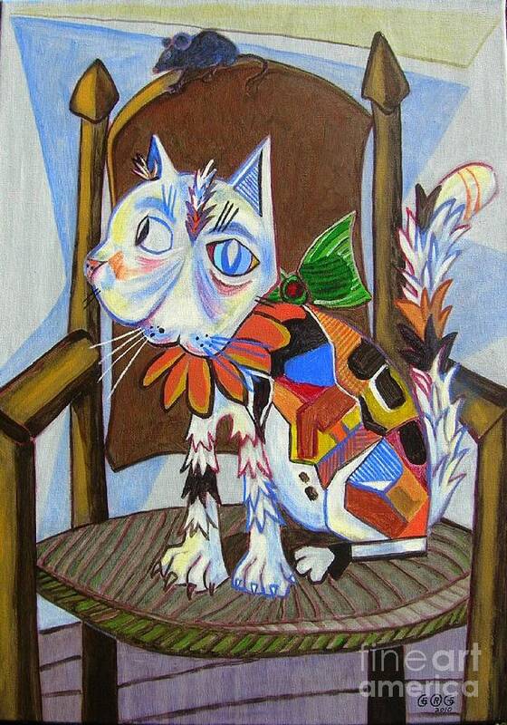 Cats Poster featuring the painting A Cat for Picasso_ Chat et Souris by George I Perez