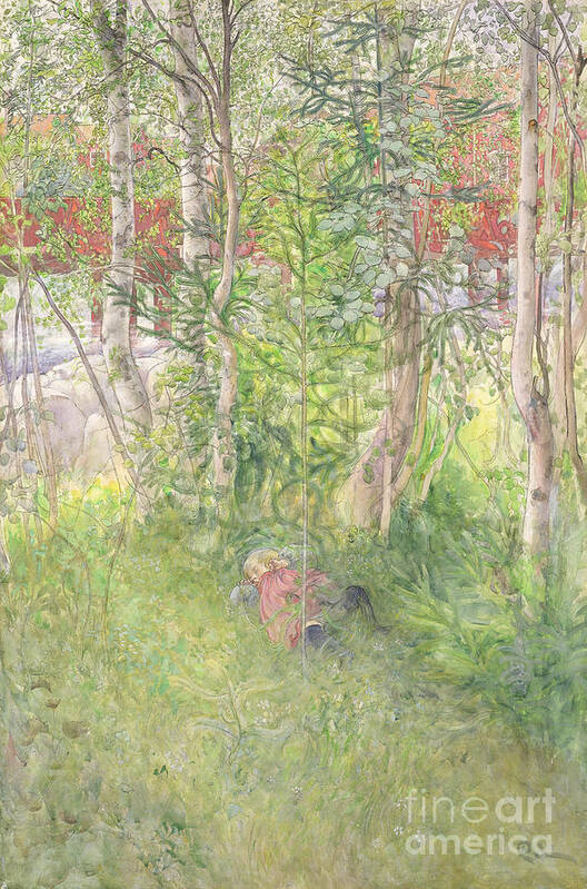 Siesta; Girl; Fillette; Garden; Trees; Child; Resting; Sleeping; Asleep Poster featuring the painting A Nap Outdoors by Carl Larsson