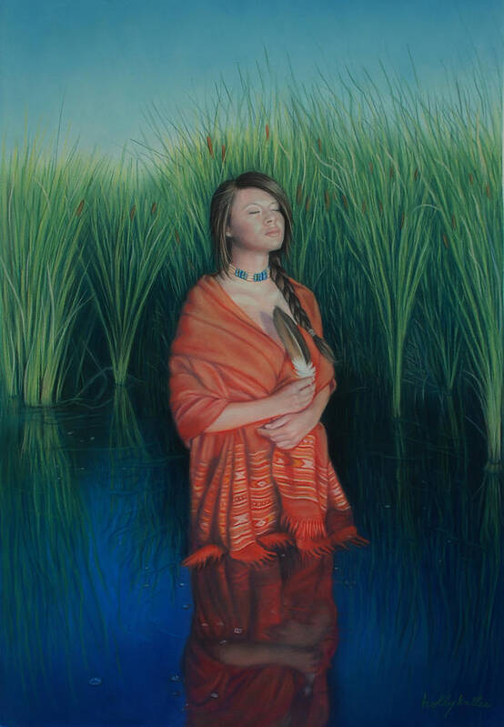 Realistic Poster featuring the pastel A Prayer for the Waters by Holly Kallie