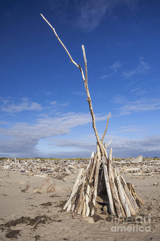 Bandon Poster featuring the photograph A Teepee Madeup Of Driftwood At Bandon Beach by Bryan Mullennix