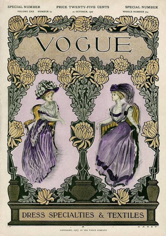 Illustration Poster featuring the photograph A Vintage Vogue Magazine Cover Of Two Women by Jean Parke