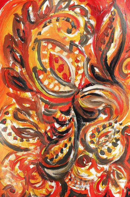 Abstract Poster featuring the painting Abstract Floral khokhloma Warm Twirl by Irina Sztukowski