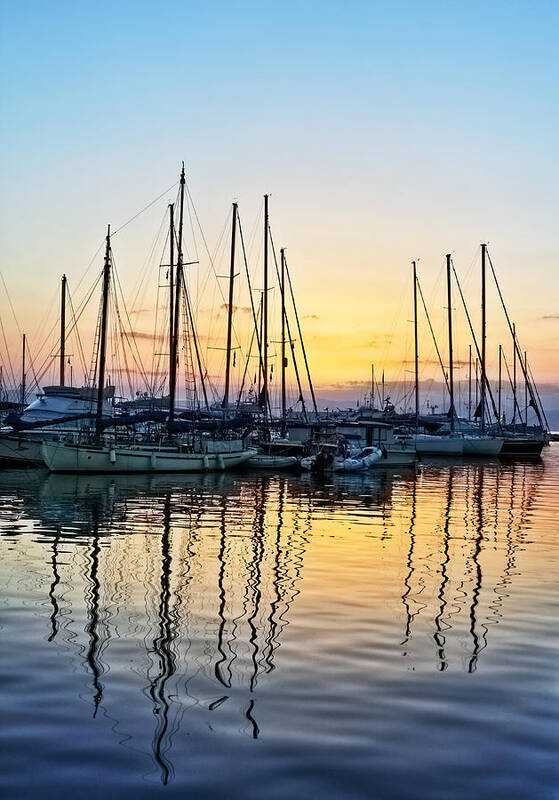 Sunset Poster featuring the photograph Aegina harbour sunset by Paul Cowan