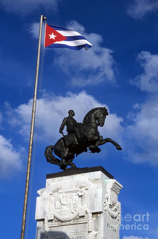 Cuba Poster featuring the photograph Antonio Maceo Monument and Cuban Flag by James Brunker