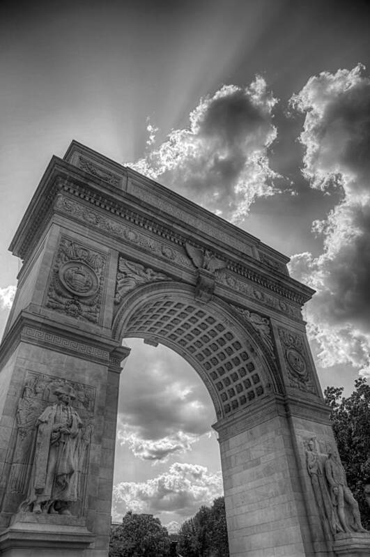 Photography Arch At Washington Square Hdr Black And White High Definition Gray Detail New York City Park Poster featuring the photograph Arch at Washington Square by Paul Watkins