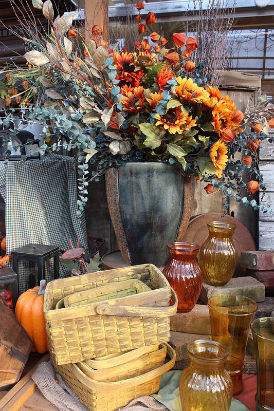 Still Life Poster featuring the photograph Autumn Flowers and Baskets by Patrice Zinck