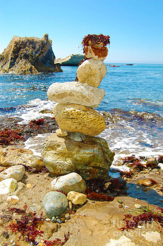 Rock Stack Poster featuring the photograph Balanced Beach Rock Stack by Debra Thompson