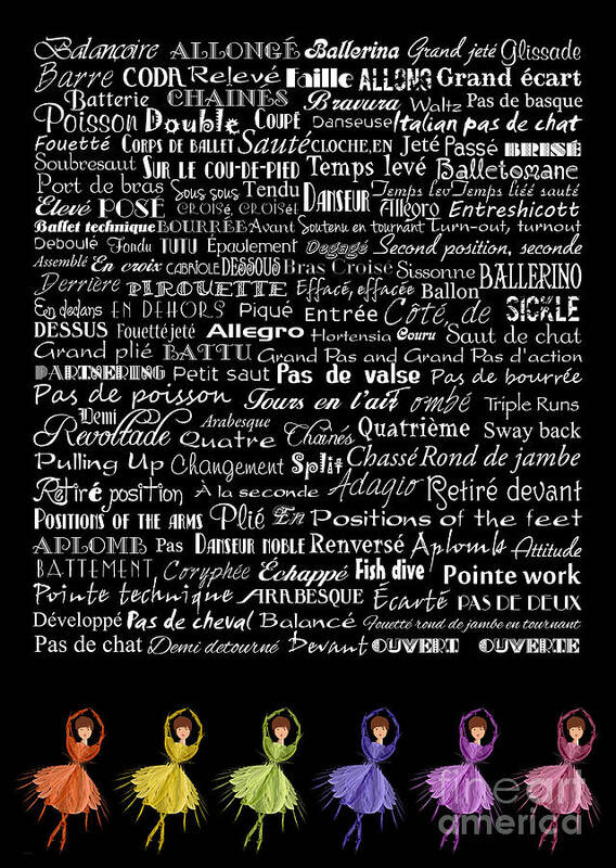 Ballet Terms Poster featuring the digital art Ballet Terms And Ballerinas 1 by Andee Design