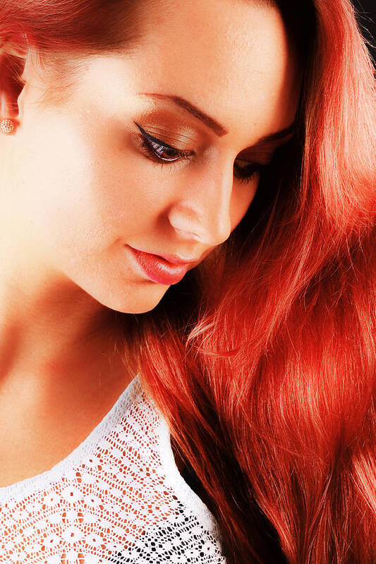 Woman Poster featuring the photograph Beauty in red hair by T Monticello