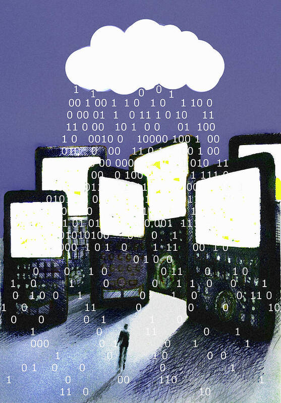 Access Poster featuring the photograph Binary Code Raining Over Cell Phones by Ikon Ikon Images