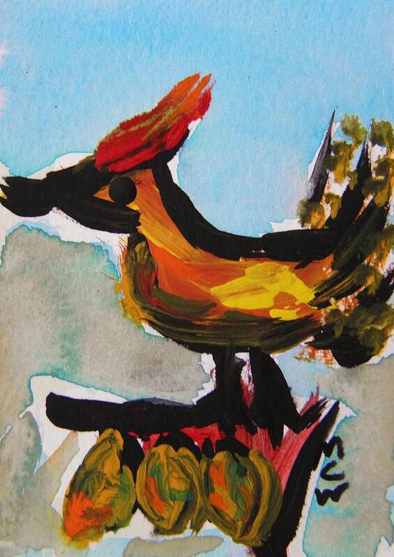 Bird On A Branch Poster featuring the painting Bird on a Branch by Mary Carol Williams