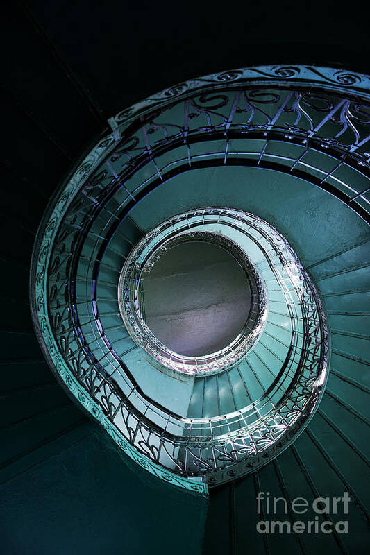 Architecture.spiral Poster featuring the photograph Blue and silver spiral stairs by Jaroslaw Blaminsky