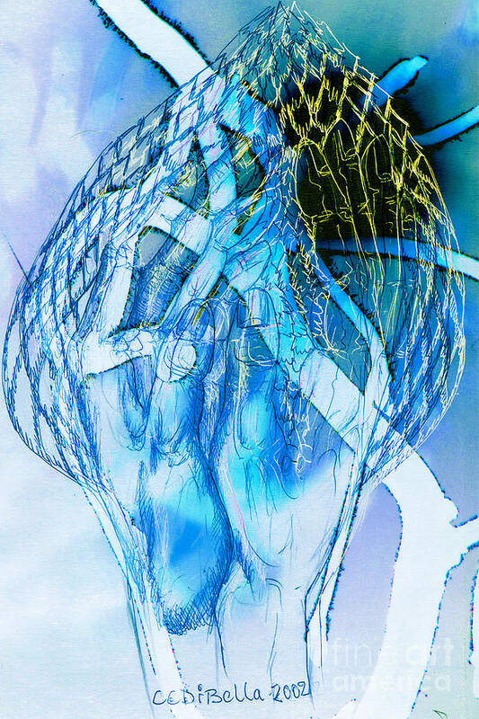 Blue Poster featuring the digital art Blue Hands by Eva-Maria Di Bella