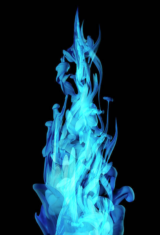 Dissolving Poster featuring the photograph Blue Ink In Water On Black Background by Biwa Studio