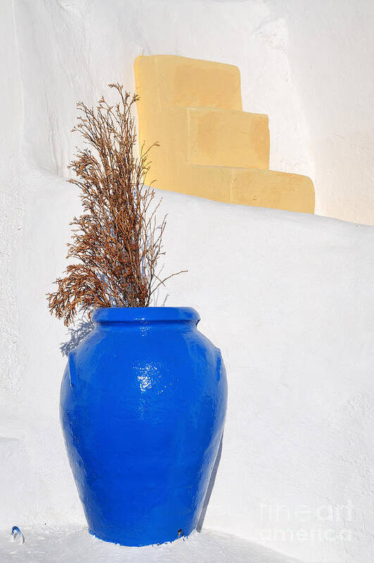 Santorini Poster featuring the photograph Blue pot in Oia town #2 by George Atsametakis