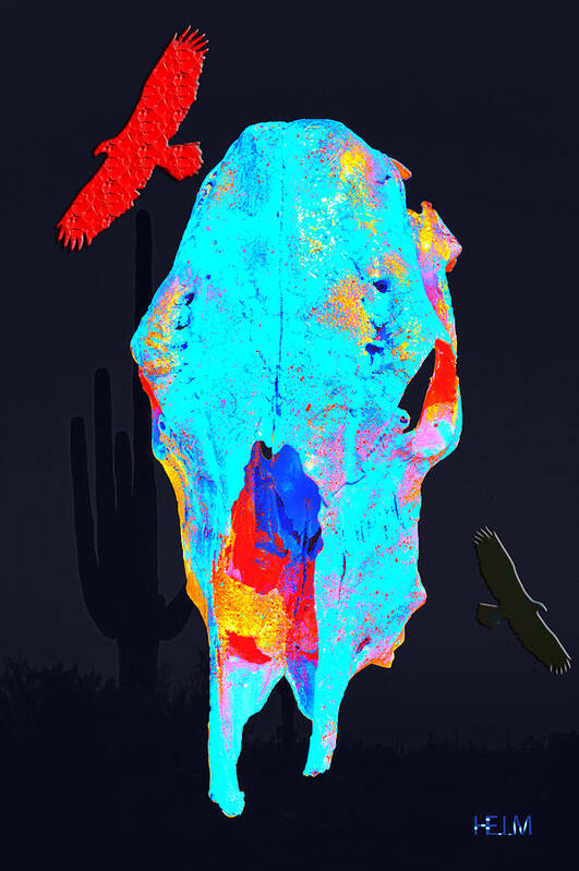  Skull Art Photographs Poster featuring the photograph Blue Skulls at Dusk by Mayhem Mediums