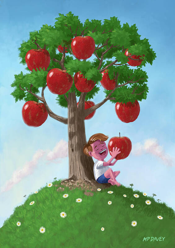 Apple Poster featuring the digital art Boy with Apple Tree by Martin Davey