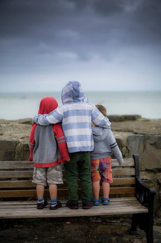 Photography Poster featuring the photograph Boys Standing On Bench by Samuel Ashfield