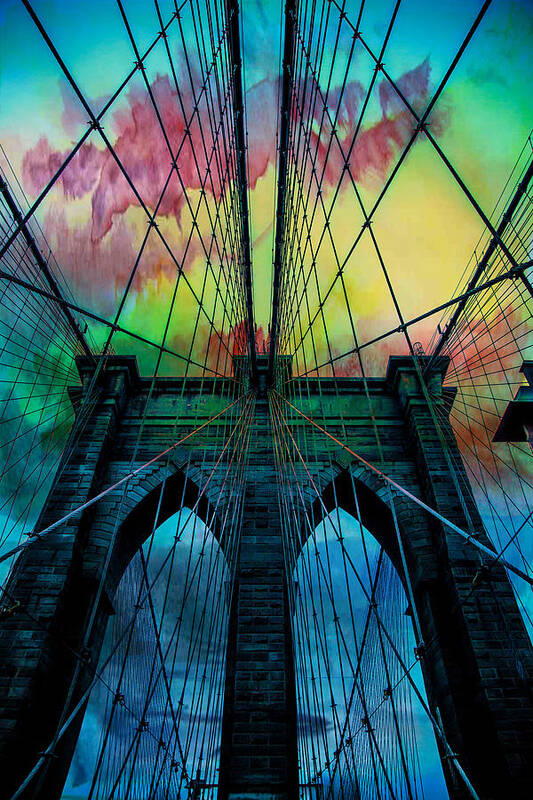Brooklyn Bridge Poster featuring the digital art Psychedelic Skies by Az Jackson