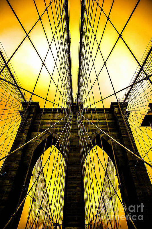 Brooklyn Bridge Poster featuring the digital art Brooklyn Bridge Yellow by Az Jackson