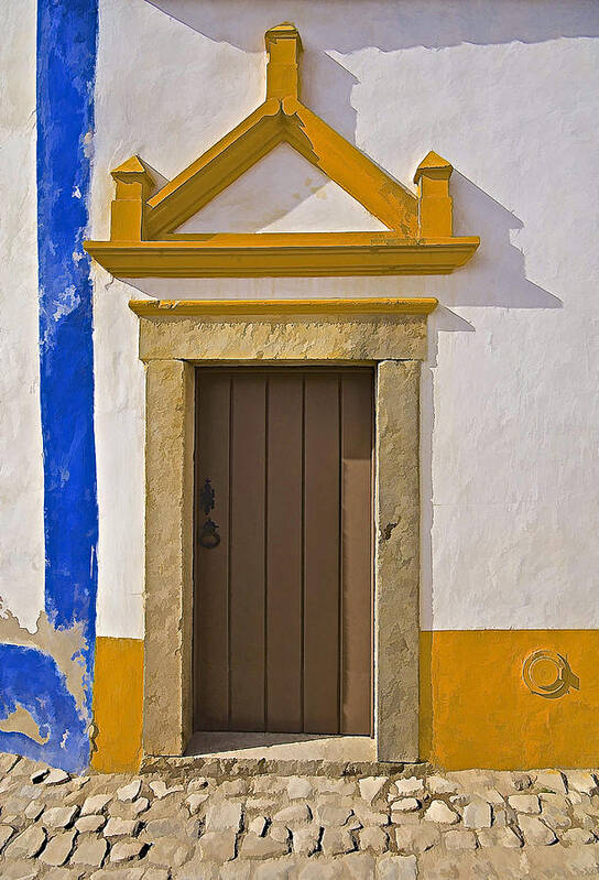 Arch Poster featuring the photograph Brown Wood Door Of Obidos by David Letts
